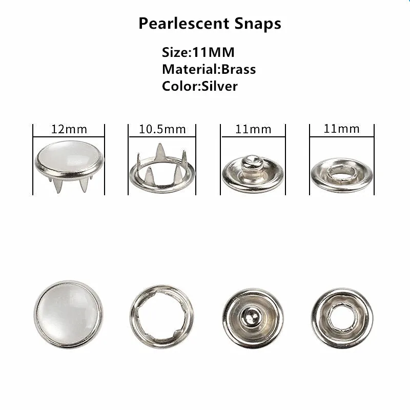 11mm pearl 50 комплектов(4 шт 1 комплект) 9,5/11 мм серебрянный металлический жемчужный кнопки зубчатые пресс крепежные детали Детский комбинезон Пряжка кнопка для одежды сшить - Цвет: 11mm pearl