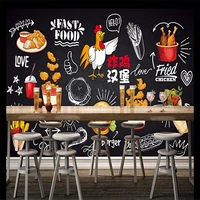 custom 3d wallpaper mural blackboard hand painted fried chicken burger food gourmet fast food fries background wall