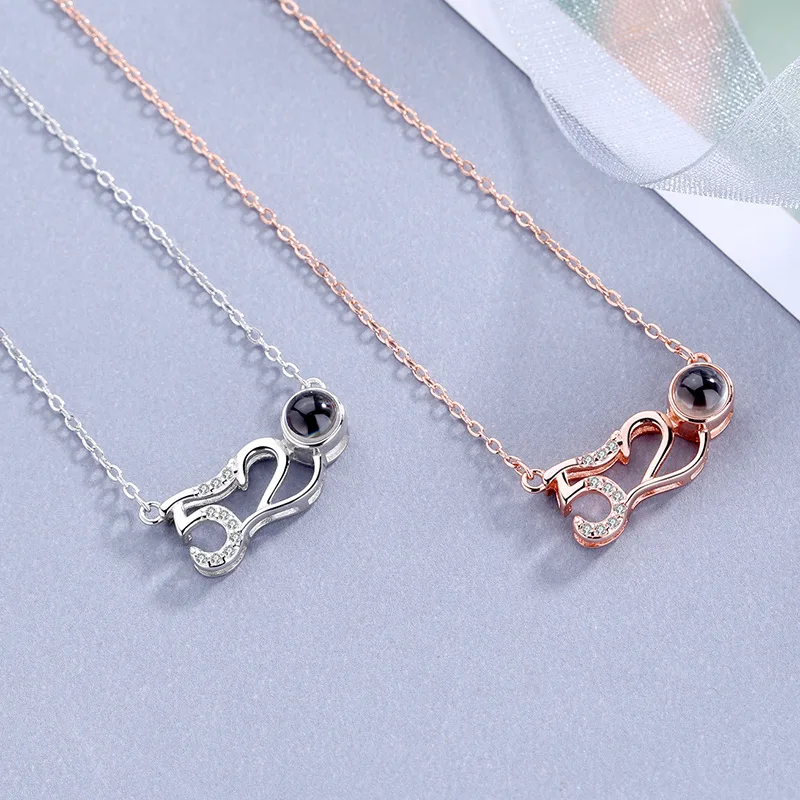 

S925 Sterling Silver 100 Languages I Love You Memory 520 Projection Necklace Valentine's Day Clavicle Chain Female
