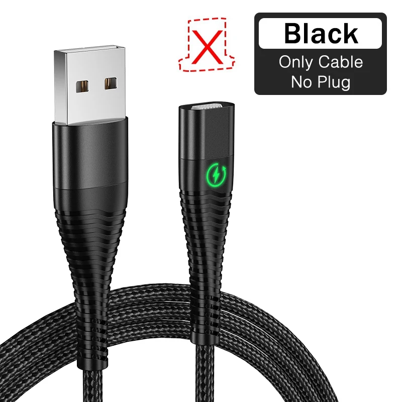 ROCK светодиодный светильник Магнитный зарядный кабель Micro USB кабель для iPhone XR XS Max X магнитное зарядное устройство usb type C зарядный провод шнур 1 м 2 м - Цвет: Black Cable