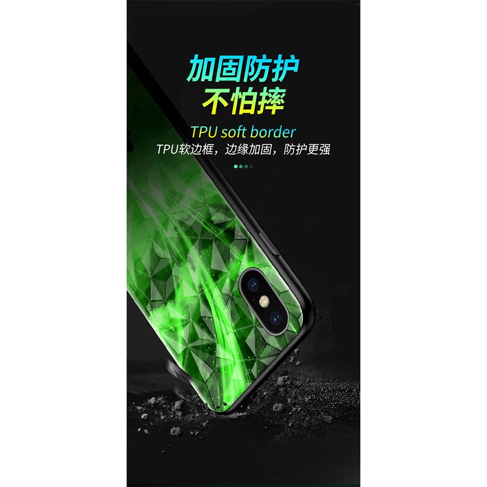 

anime diamond Shining Phone Case Glow Luminous Tempered Glass For iPhone 11 12 Pro XR XS MAX 8 X 7 6S Plus SE 2020 12Mini cover