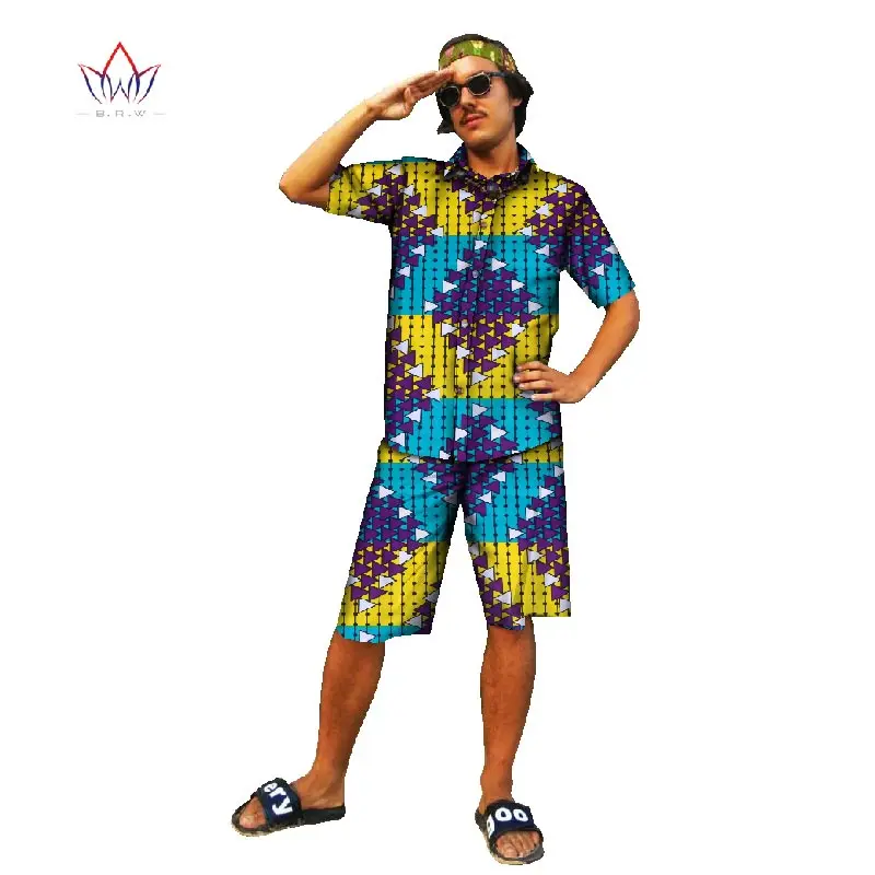 Гавайская рубашка и брюки Дашики Мужская африканская одежда с коротким рукавом