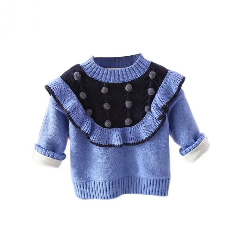Свитер для маленьких девочек со стоячим воротником и оборками в стиле пэчворк