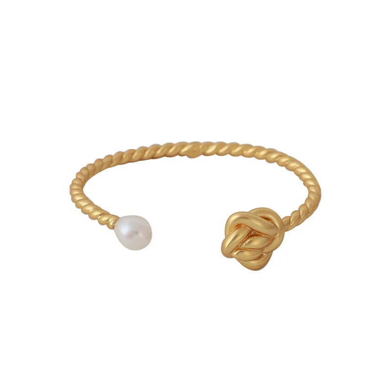 

European and American jewelry matte spiral pattern natural pearl open bracelet female bangle