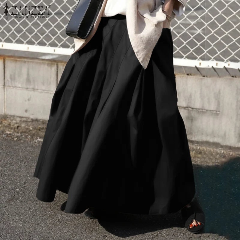 

Женский плиссированный сарафан ZANZEA 2021, кафтан, Осенние юбки, повседневные женские макси платья с эластичным поясом, Женская юбка