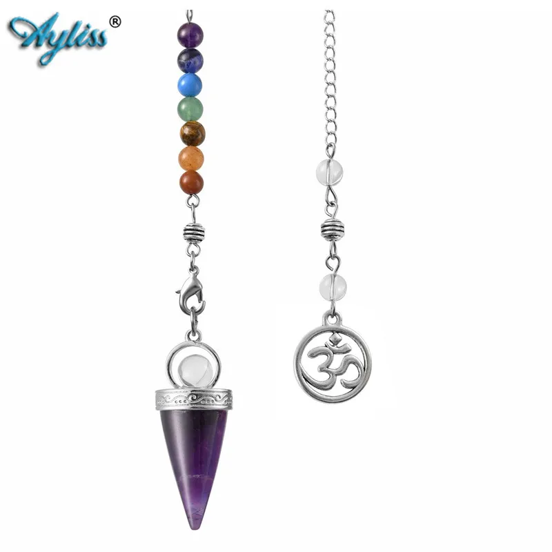 

Ayliss 7 Chakra Beads Reiki Healing Crystal Pendulums for Dowsing Divination Wicca Balancing with OM Symbol Gem Stone Pendant