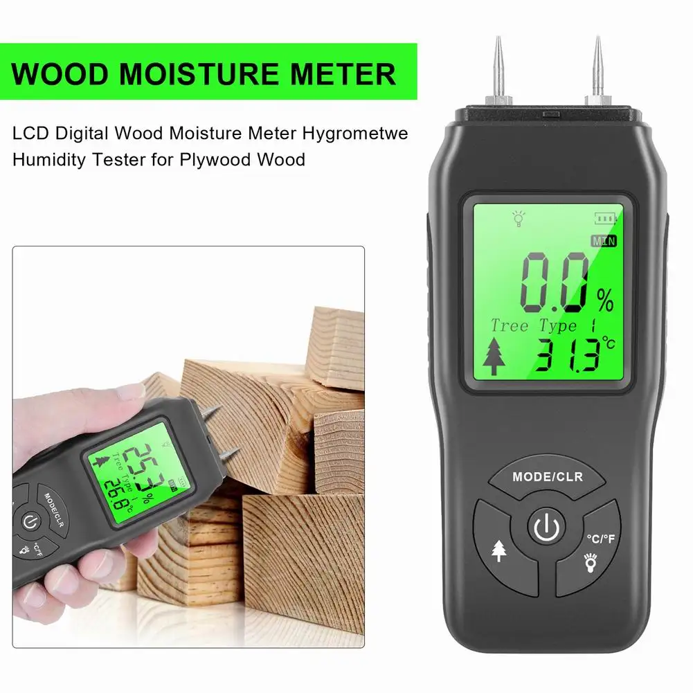 

NEW Wood Moisture Meter Digital Wood Humidity Tester Battery Powered with LCD Display Hygrometer Timber Damp Detector Black