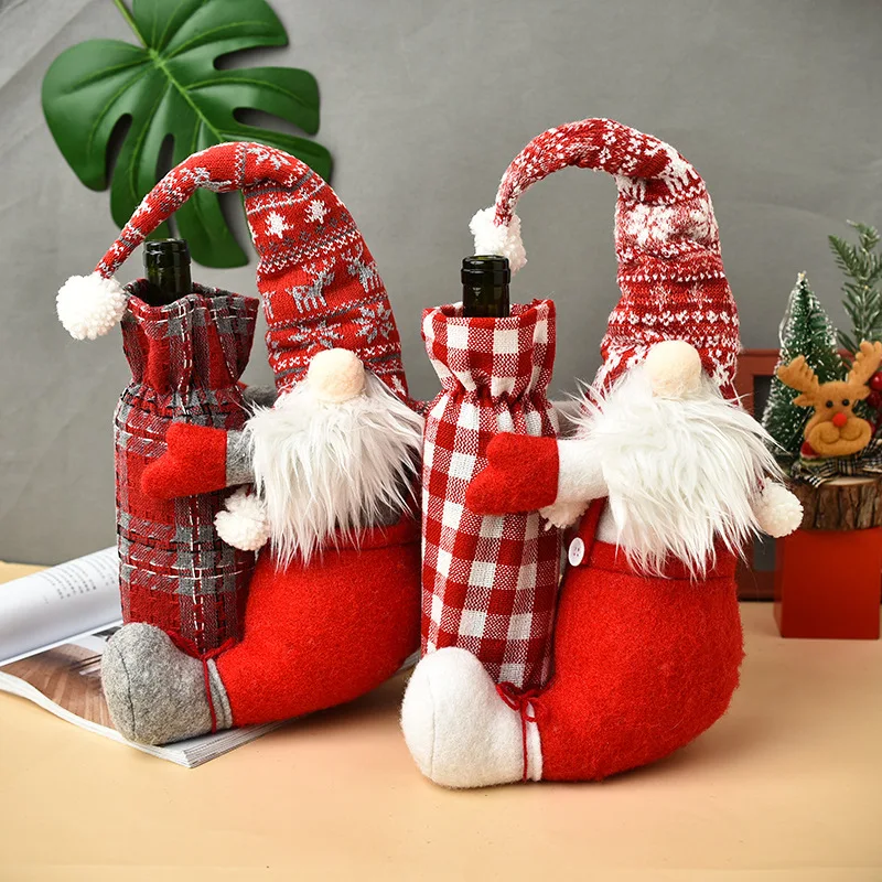 

New Christmas faceless baby wine bottle cover Santa Claus table standing posture doll wine bottle set accessories