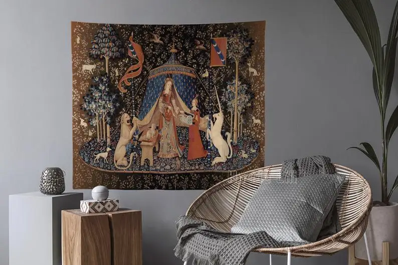 Tapiz de mujer con unicornio, estampado de oto&ntilde;o-0