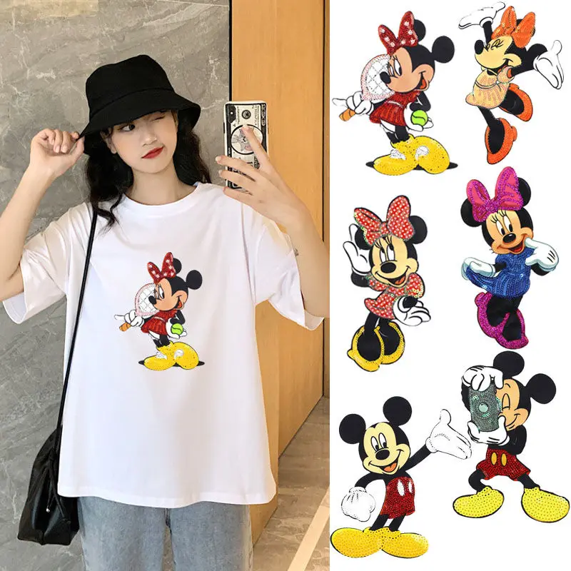 

Cute Disney Mickey Minnie Sequined Cloth Stickers Wild Children's Clothes Decoration Patch Stickers Thin Section Sewing Patch