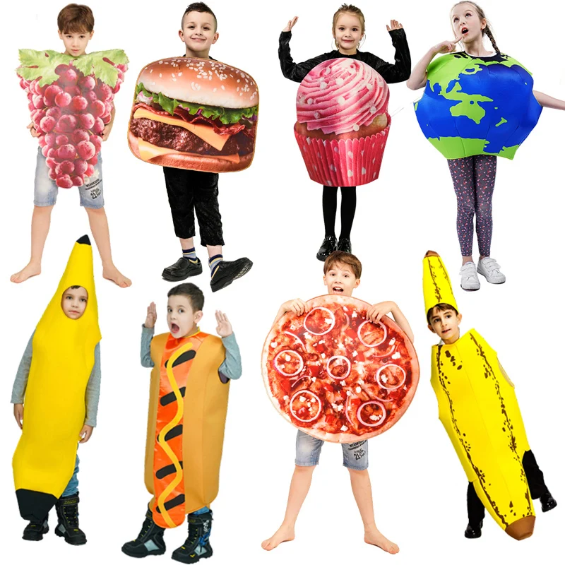 Puirm Kids Halloween Costume Boy&Girl Hot Dog &Banana &Cream cake&Cream cake&Hamburger&Pizza&Earth Jumpsuit Cosplay Costume