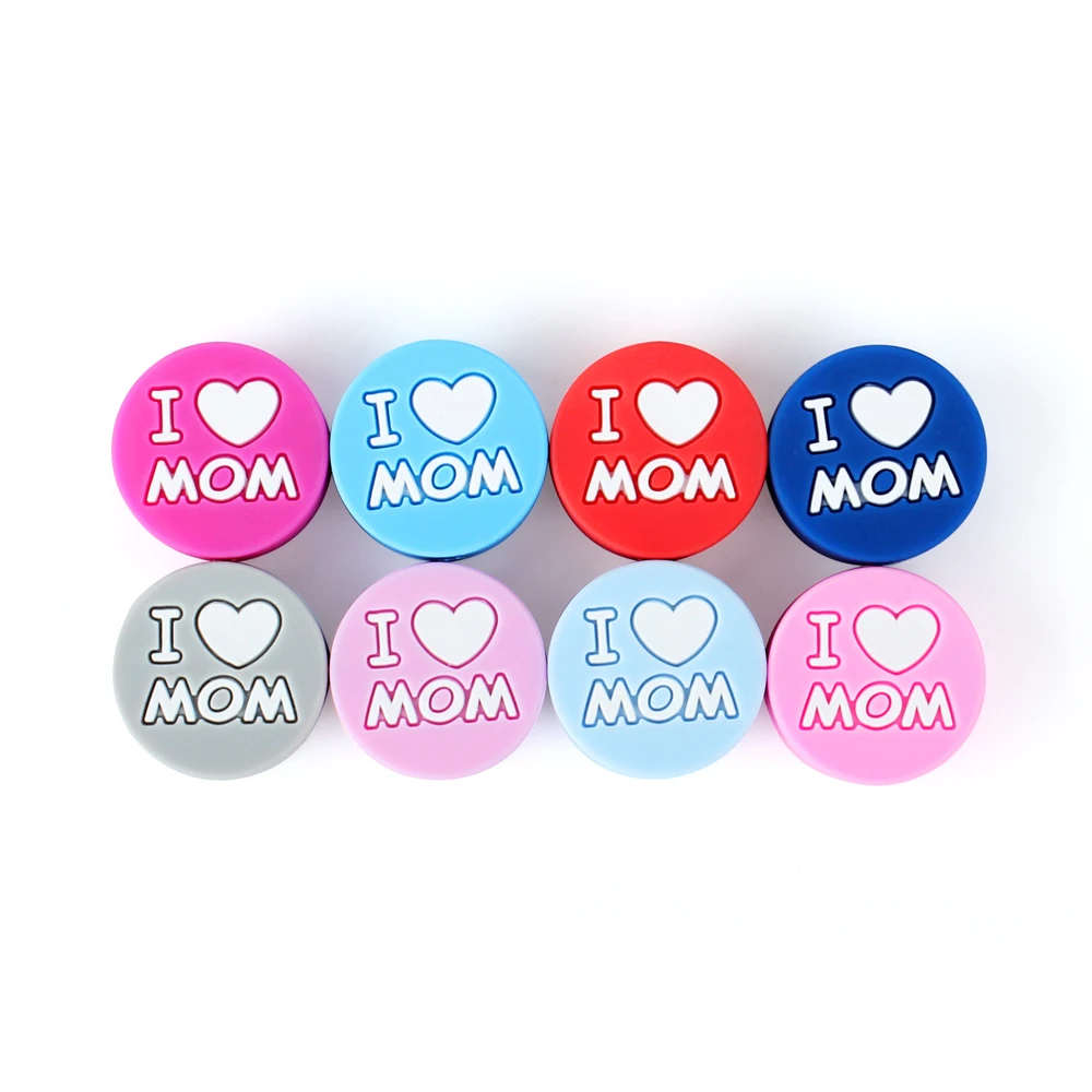 

Keep&Grow 10pcs I Love Mom/Dad Silicone Beads BPA Free Baby Teething Chewable Teethers DIY Pacifier Chain Pandent Baby Toys