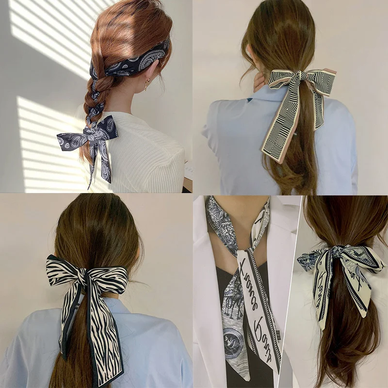 

2021 Silk Scarf Long Ribbon Ponytail Hair Bands For Women Korean Fashion Scarves Headband Girl Hair Accessories Summer Headdress