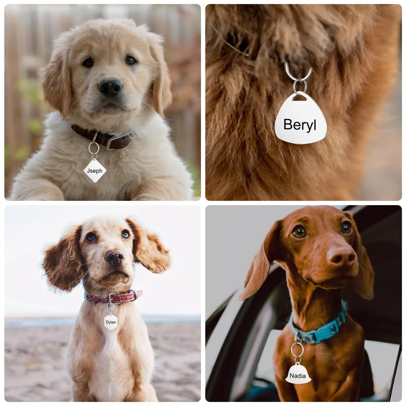 

Оригинальные идентификационные бирки в форме шестигранного/квадратного/колокольчика для собак и кошек, Персонализированная бирка для соб...