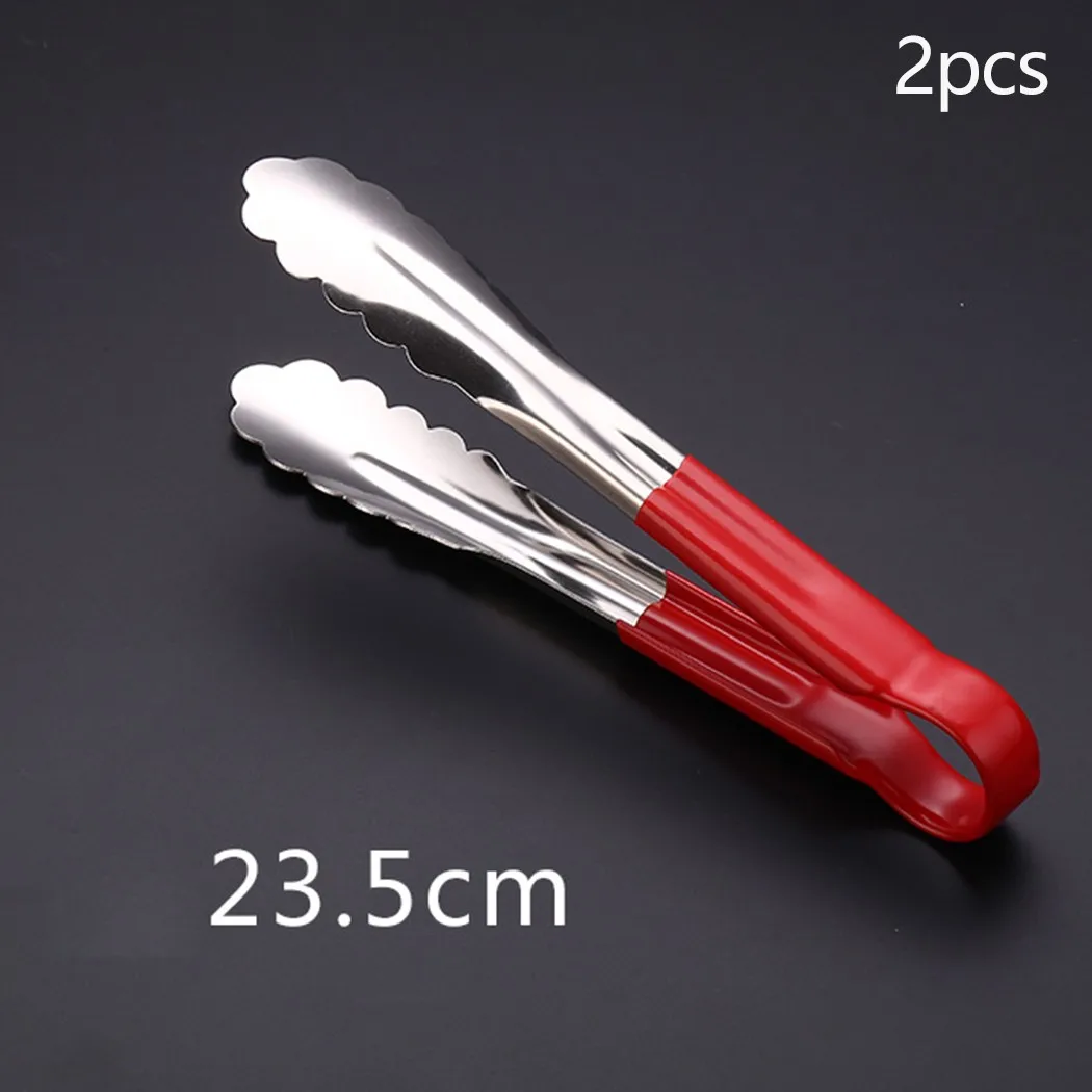

2pcs Professional BBQ Tongs Stainless Steel Red Food Clip For Salad Bread Tongs Bake Kitchen Cooking Backing Tool Accessories
