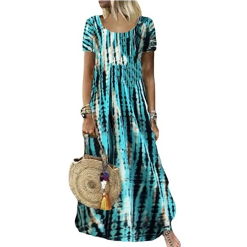 

4XL 5XL Large Size Loose Casual Long Dress Women Summer Short Sleeve Beach Dress Vintage Dots Printed A-Line Dress Lady Vestidos