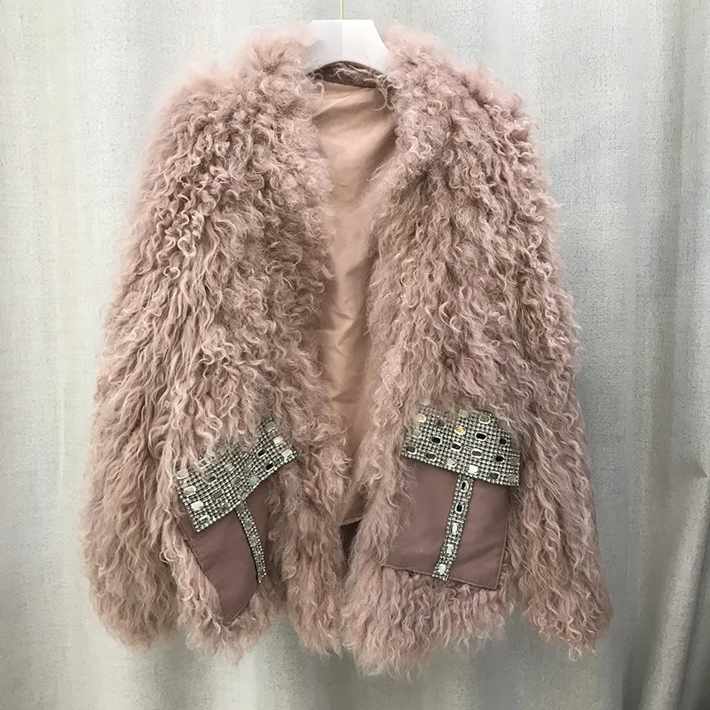 

2020 Winter Coat Women Real Mongolian Sheep Real Fur Coat Ladies Leather Short Style Beach Wool Fur Jacket Female Outerwear T19