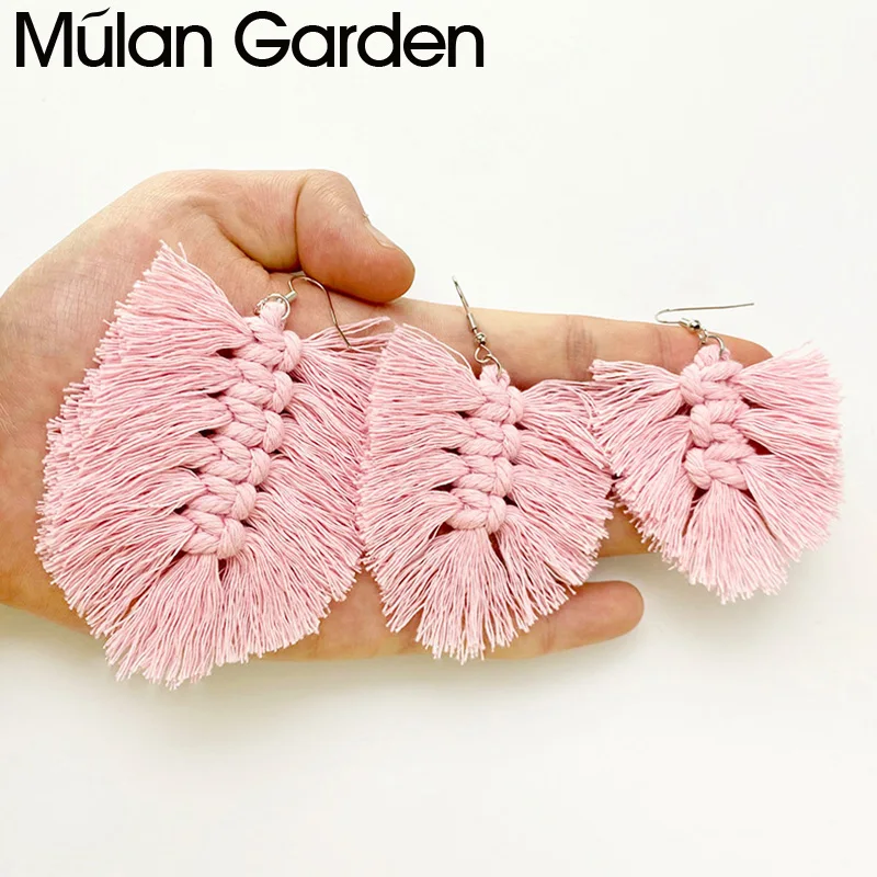 

M&G Cute Bohemian Tassel Earrings for Women Girl Ethnic Handmade Cotton Fringed Macrame Earrings Wedding Jewelry Party Gift Girl