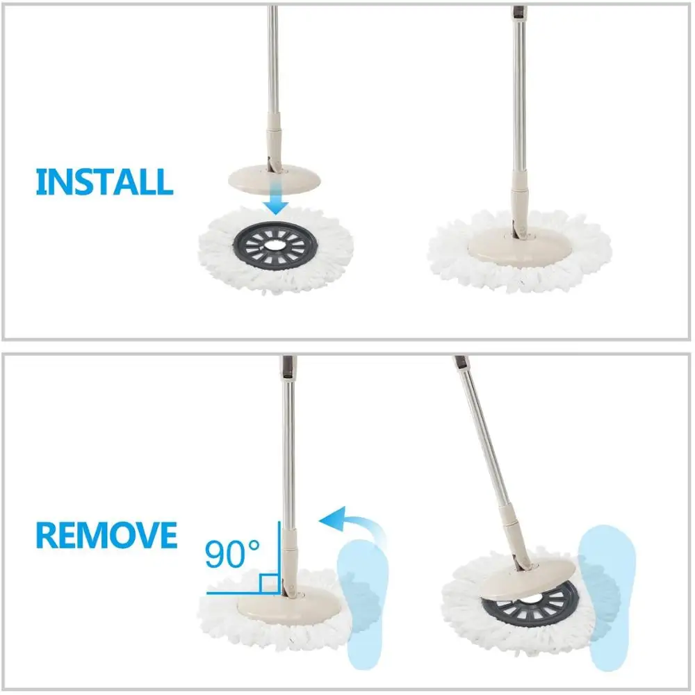Yocada-Paquete de 3 recargas de cabeza de mopa giratoria de microfibra para giro Universal de 360 grados, cabeza de mopa m&aacute;gica, mango de mopa giratorio de forma redonda-4