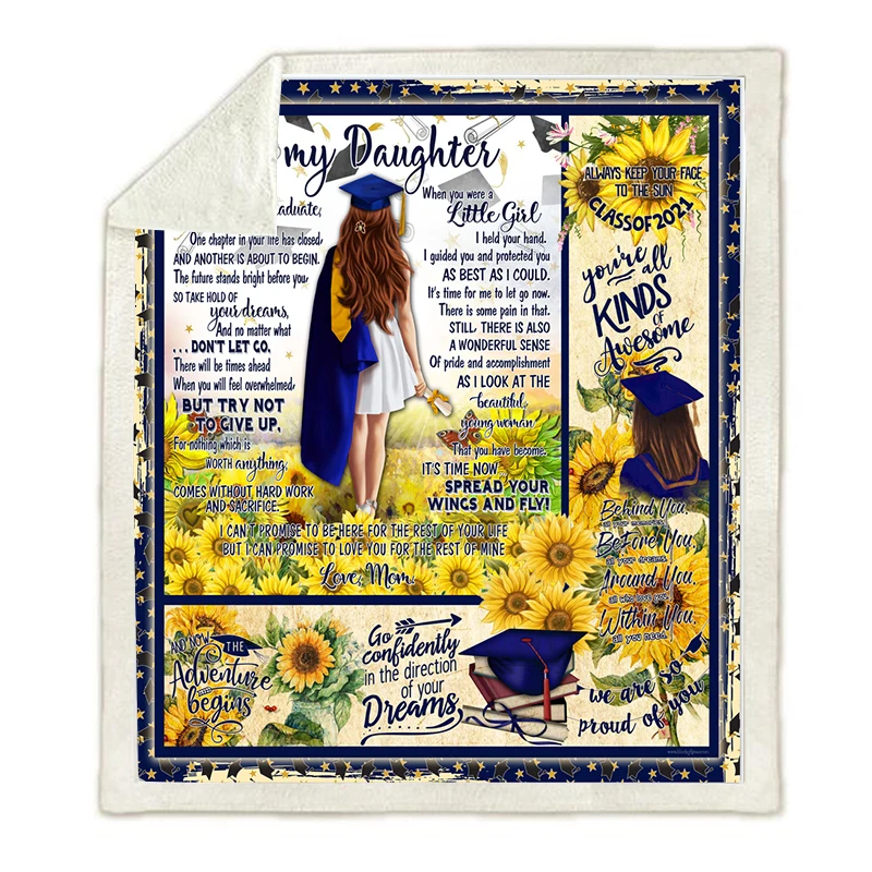 

Personalize 2021 To My Daughter Graduation Senior Sunflower Flannel Throw Blanket Mantas Home Textiles Bed Sofa Soft Blanket