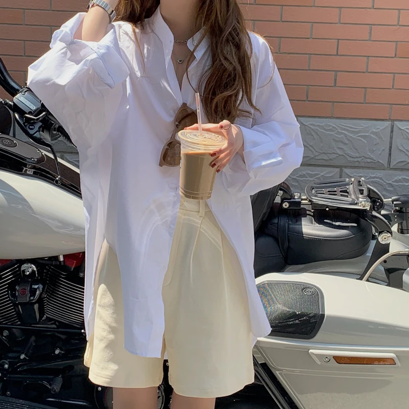 Женская рубашка с длинным рукавом осень 2021 белые свободные повседневные