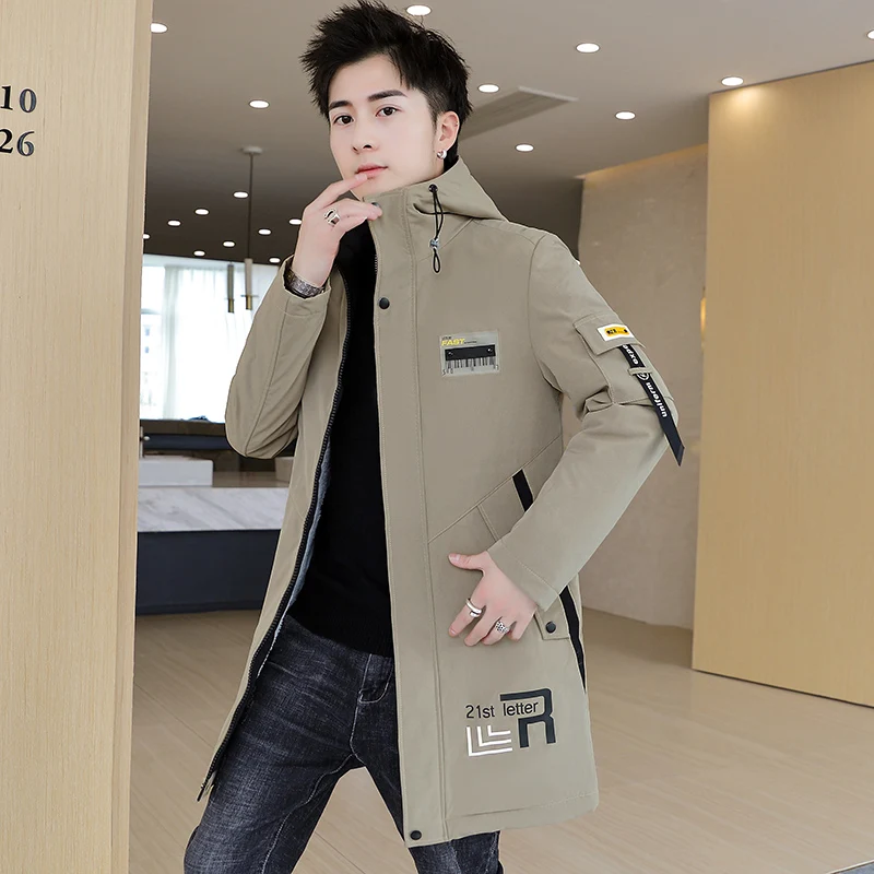 Fashion Autumn Thick Warm Fleece Jacket Men Winter Casual Hooded Mid-Length Coat Plush Parkas Streetwear Top Windbreaker Clothes