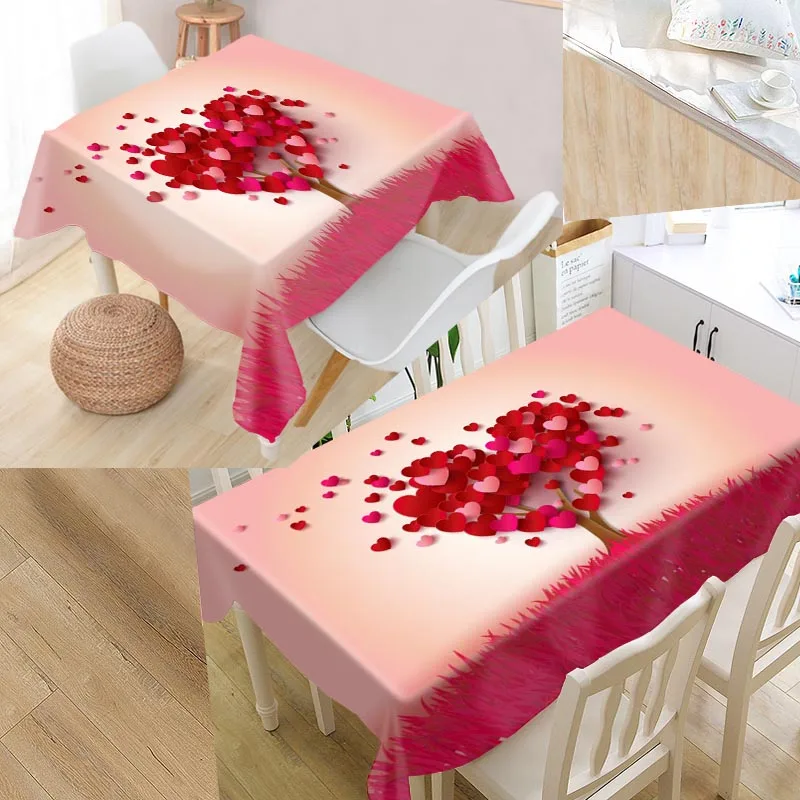 

Скатерть из ткани Оксфорд, прямоугольная Водонепроницаемая маслостойкая, с принтом сердец и деревьев, для семейвечерние