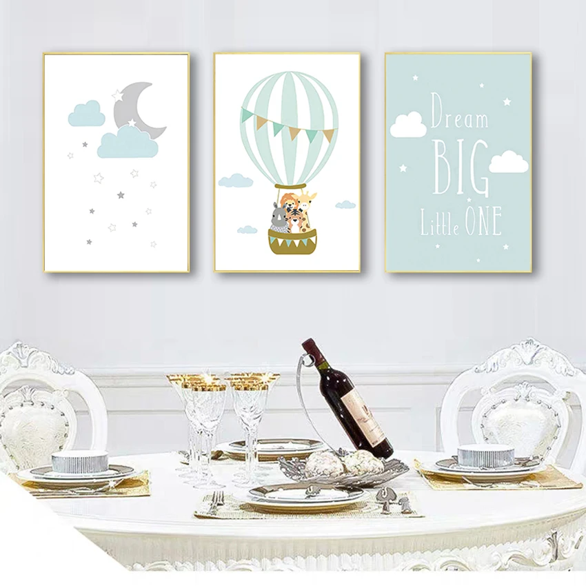 

Painting Nordic Kid Baby Bedroom Decoration Picture Animal Balloon Moon Nursery Poster Wall Art Canvas Print Dream Big Quotes