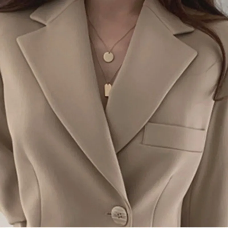 

LANMREM Women Solid Single Button Pockets Blazer New Lapel Long Sleeve Loose Fit Jacket Fashion Tide Spring Autumn 2021 2F0097