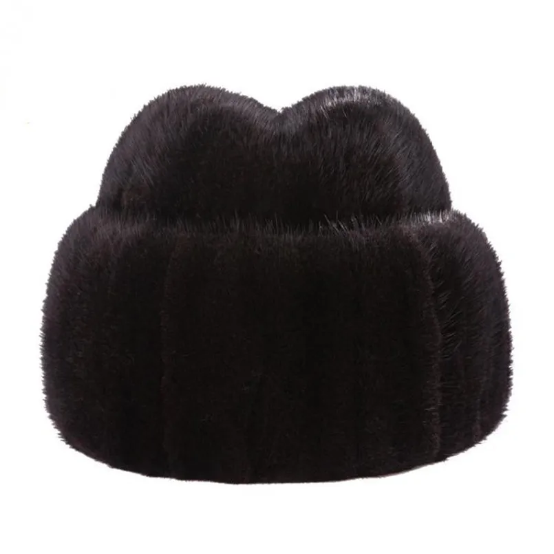 Thick Warm Winter hat Men Real Mink Fur Russian Bomber Hats Outdoor Male Windproof Snow Ski Cap for Dad H52