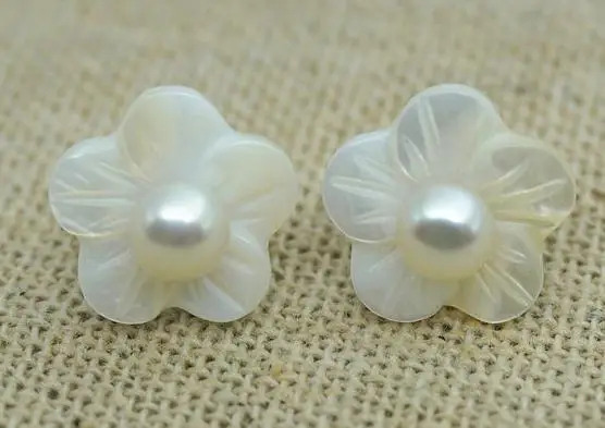 

New Shell Flower Real Pearl Earrings White Color 5mm Freshwater Pearls Wedding Love Happiness Bridal Graduation Birth Gift