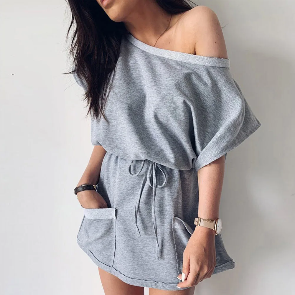 2019 Летнее мини платье для женщин с открытыми плечами повседневное приталенное