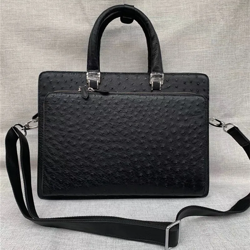 Estilo de Negócios Real da Pele da Avestruz dos Homens Bolsa para Portátil Autêntico Grande Maleta Bolsa Couro Genuíno Masculino Trabalho Carteira