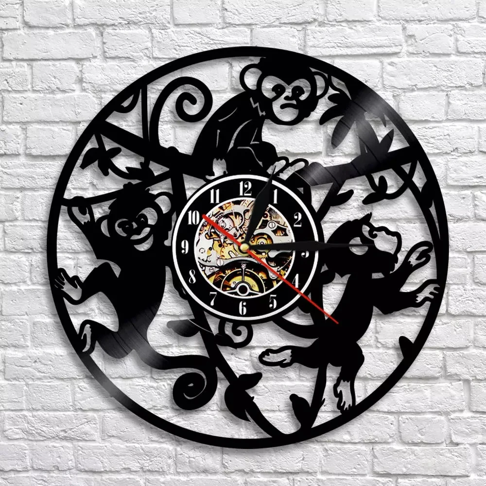 Зоопарк Детские обезьяны Висячие ветки винтажные настенные часы джунгли сафари