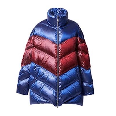Blue with Red Зимний Материал вспышки супер свободные и блестящие женские модные пуховики плюс размер и толстые непромокаемые парки Повседневная яркая верхняя одежда - Цвет: Blue with Red