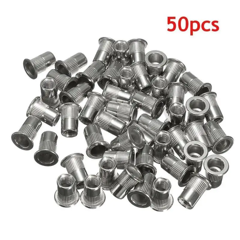 50pcs/pack M6 304 stainless steel bolt nut flat head threaded rivet insert nut nut nut rivet nut