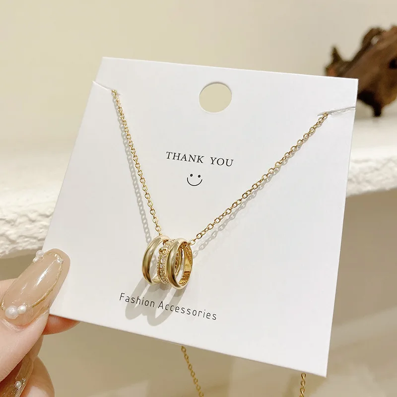 

Three Circle Metal Geometric Pendant Niche Design Necklace Female Clavicle Chain Exquisite Jewelry Gift
