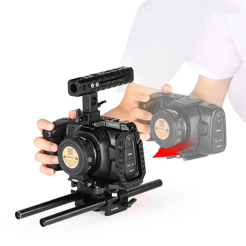 SmallRig QR Половина Клетка для Blackmagic Дизайн Карманный кинотеатр камера BMPCC 4K 6K со встроенной Manfrotto 501PL пластина NATO Rail-2255