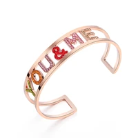 gold stainless steel youme letter cuff bracelet bangle hollow clear colorful crystal bangle for women 2019 new jewelry gift