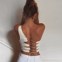 crop tops streetwear women sexy hollow out bandage tank top soft summer female vest square neck sleeveless slim girl club camis