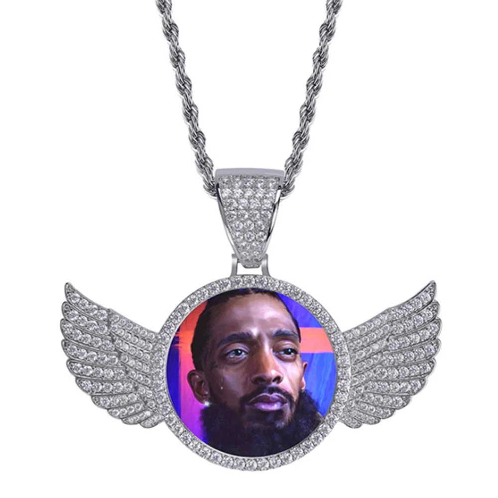 Sweey Прямая поставка персонализированные Мужчины Iced Out ожерелье с фото крыльями
