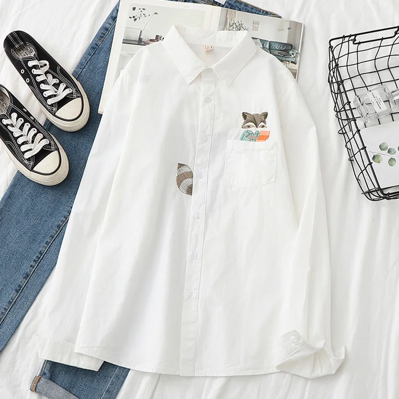 Женская теплая флисовая рубашка Повседневная Толстая блузка с принтом лисы и