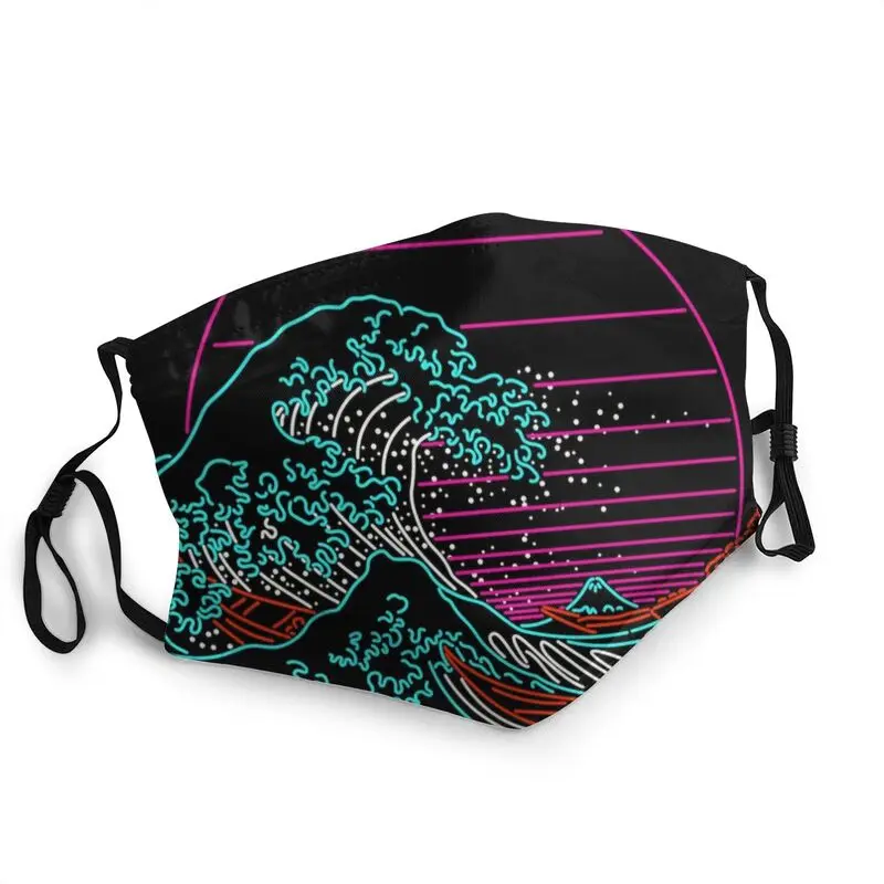

Neon Wave Mouth Face Mask Adult Men Anti Dust Great Wave Off Kanagawa Vintage Retrowave 80 Mask Protection Respirator Muffle