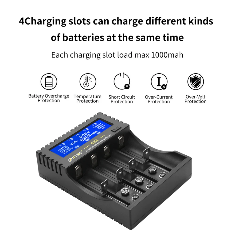 HTRC 4 Slots Battery Charger 18650 Li-ion Li-fe Ni-MH Ni-CD for AA/AAA/18650/26650/6F22/16340/9V Smart | Электроника