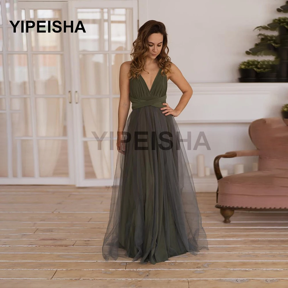

Tulle V Neck Sleeveless Evening Dress Floor-Length Prom Party Gown robe de soirée de mariage Свадебное платье