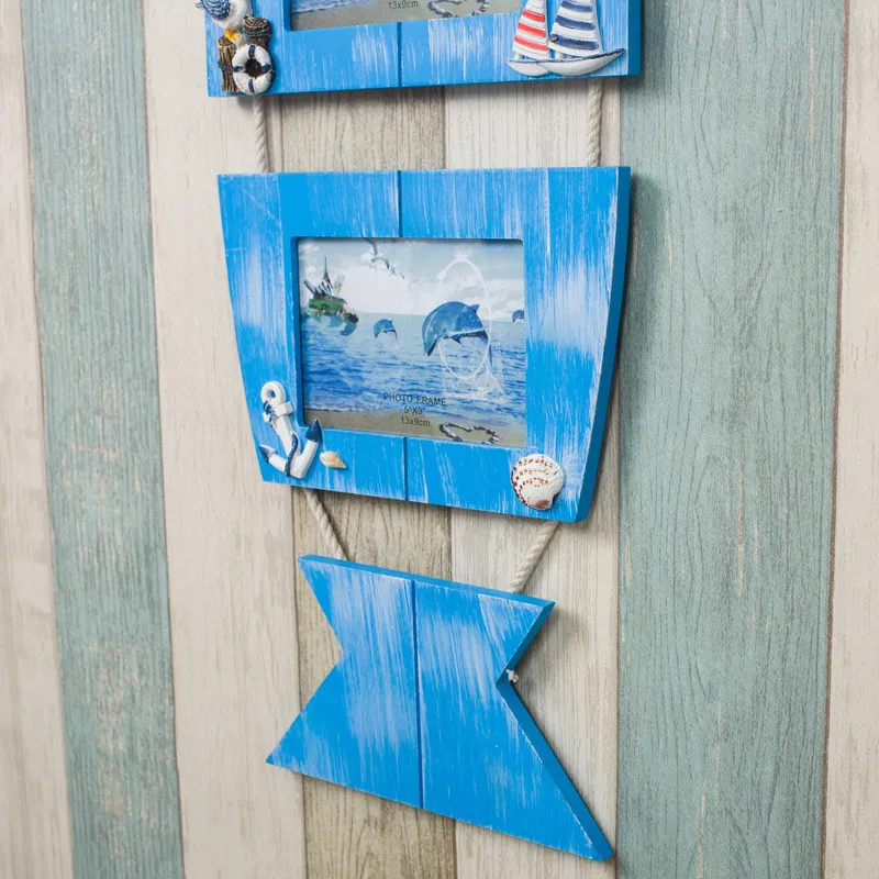 Фоторамка в стиле ретро висячий морской деревянный форме рыбы фоторамка для дома