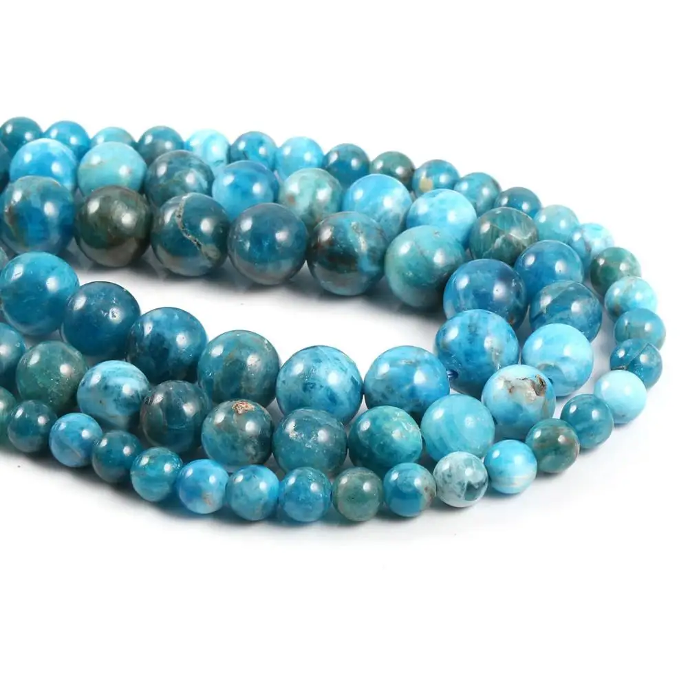 

High Quality Natural Stone Blue Apatite Gem Beads Round Loose Beads 15'' 6/8/10mm for Jewelry Making Charm DIY Bracelet Necklace