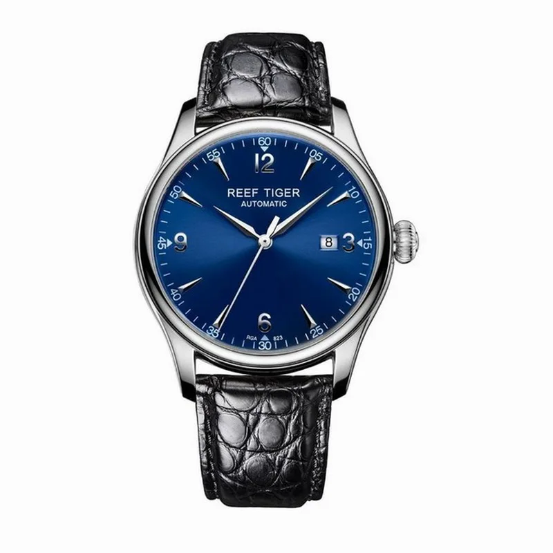 automatic watch p2 Мужские автоматические часы, наручные часы для мужчин Reef Tiger, мужские деловые брендовые водонепроницаемые механические наручные часы с кожаным ремешком, reloj RGA823 - Цвет: automatic watch p2