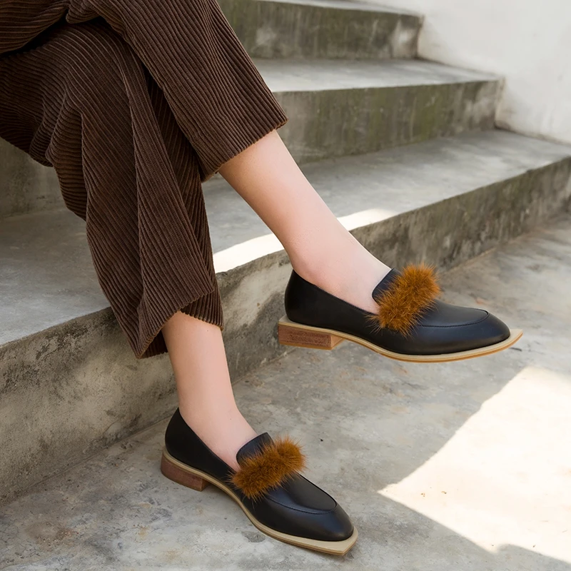 

2020 Spring Hot Sale Pumps Fashion Square Heel High Quality Sheepskin Round Toe Shoes Genuine Leather New Elegant Women's Pumps