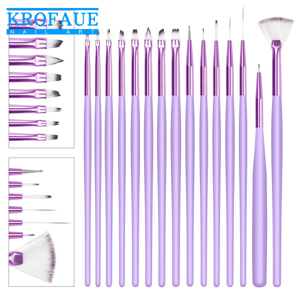 

KROFAUE Fake Nails Brushes For Manicure 15pcs/Set Nail Art Brush Painting Design Nails Gel Drawing Tool Nail Styling Accessories